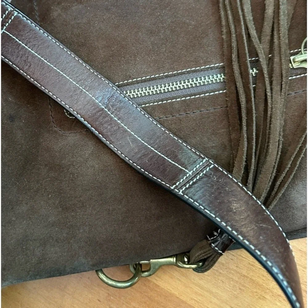 Coach 1419 Shoulder Bag Brown Suede Leather Tassel Hobo Handbag Western